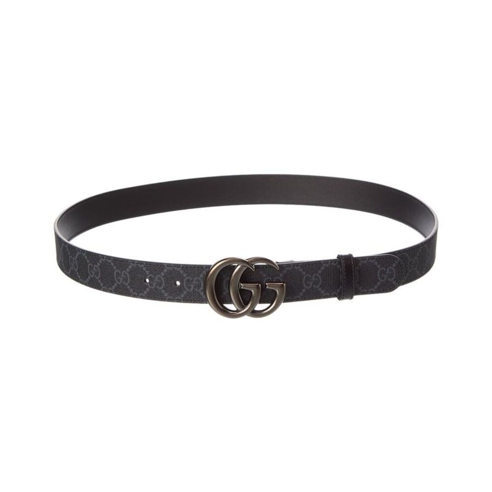 Gucci Gg Marmont Thin Gg Supreme Canvas & Leather Belt, Black